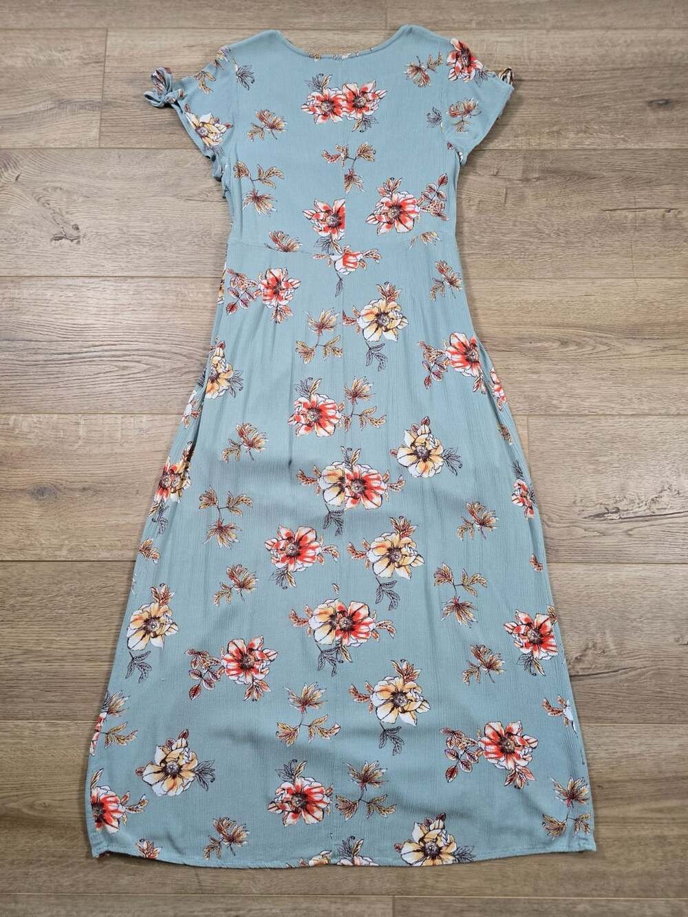 Hayden Los Angeles Floral Maxi Dress Sage Green Button Front Slit Size L - Picture 8 of 8